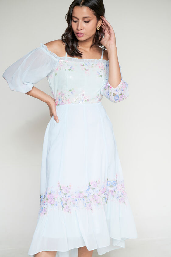 Aqua Floral High-Low Dress, Aqua, image 1